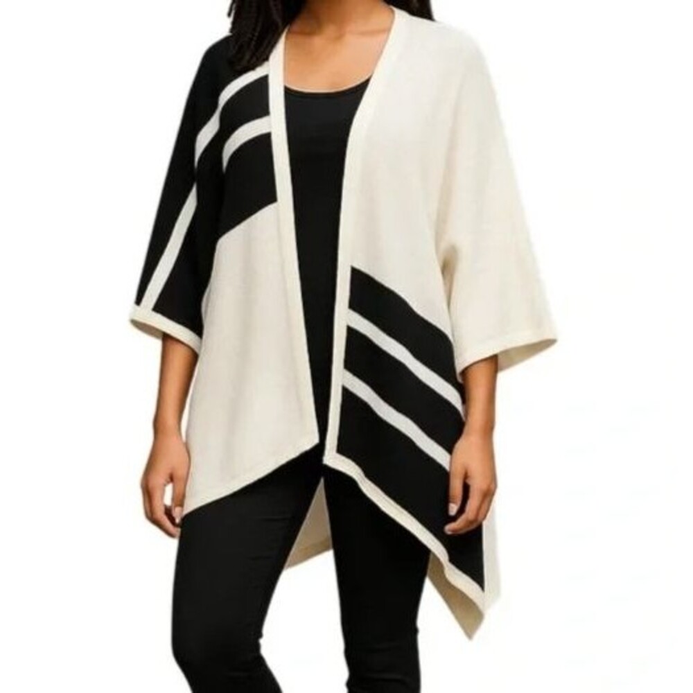 Brochu Walker Alpaca Wool City Poncho Shawl Cape Colorblock Sweater One Size